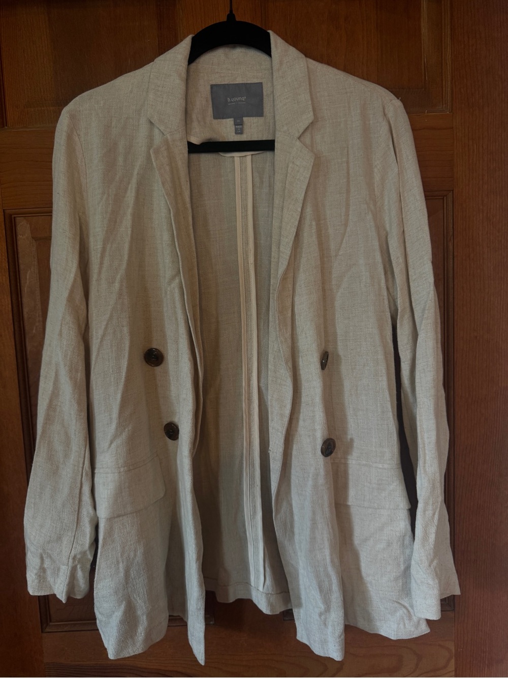Casual Double-Breasted Linen Blazer - Beige